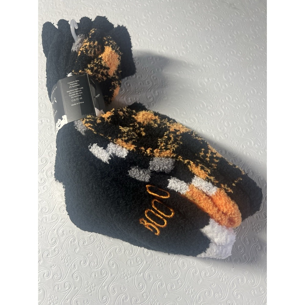 RAE DUNN Socks 3 Pairs Fuzzy Cozy Halloween Boo Black Orange Shoe Size 5-10 NWT